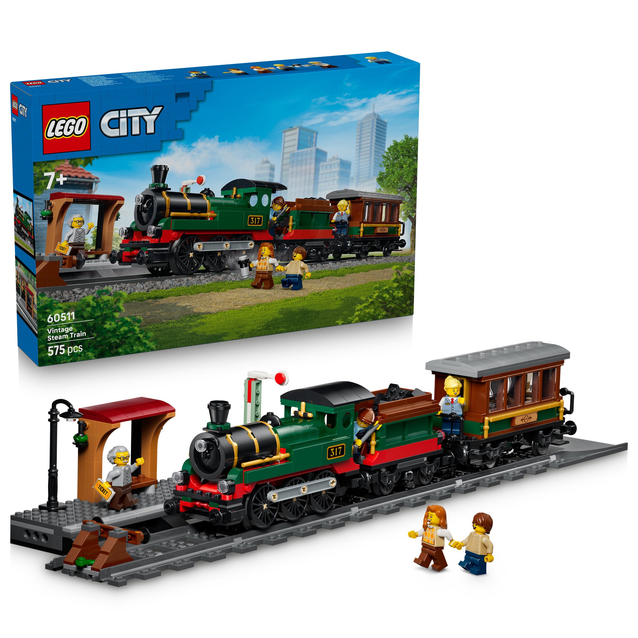 LEGO 60511 City Vintage Steam Train Set assembled, and with packaging