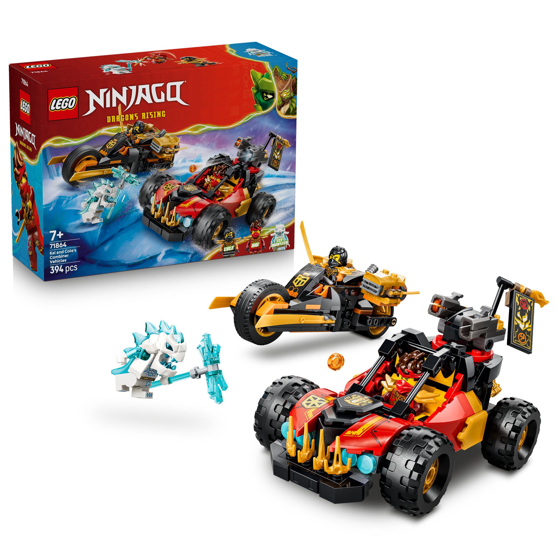 LEGO 71864 NINJAGO Kai and Coles Combiner Vehicles Set assembled, and in packaging