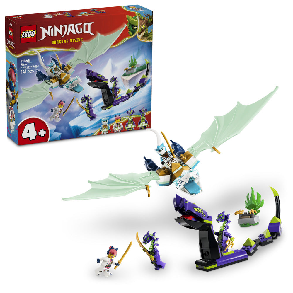 LEGO 71865 NINJAGO Zanes Ice Dragon Battle Set assembled, and with packaging