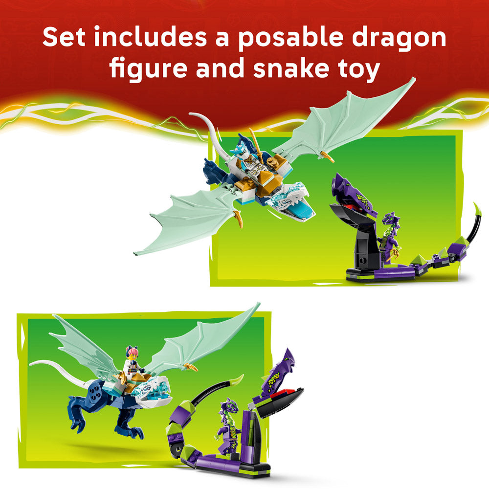 Dragon and snake in the LEGO 71865 NINJAGO Zanes Ice Dragon Battle Set
