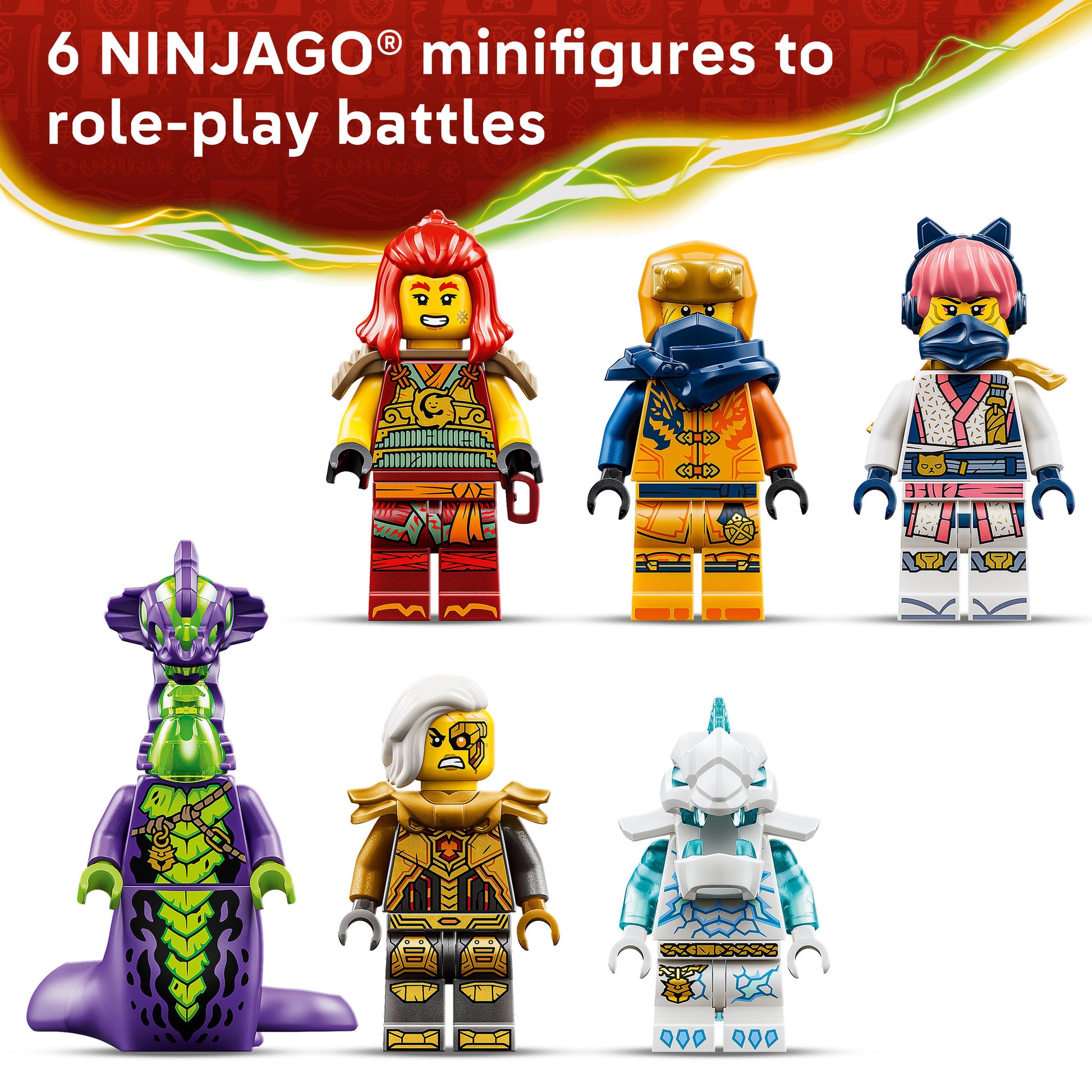 Minifigures included in the LEGO 71868 NINJAGO Wyldfyre's Transforming Dragon Mech Set