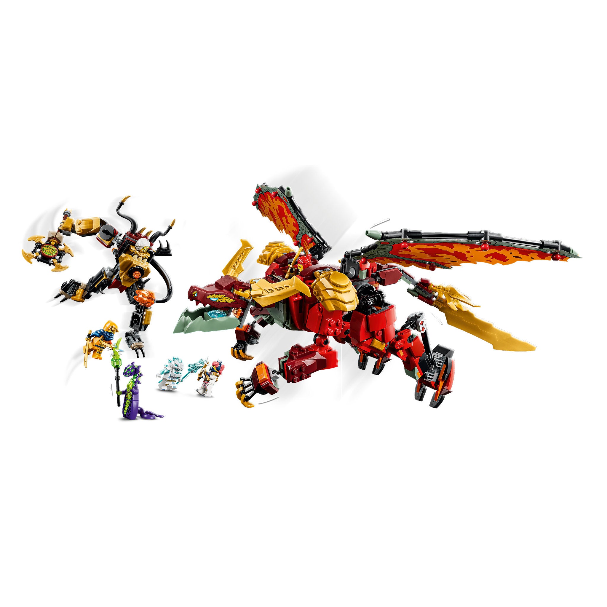 Assembled LEGO 71868 NINJAGO Wyldfyre's Transforming Dragon Mech Set, at distance