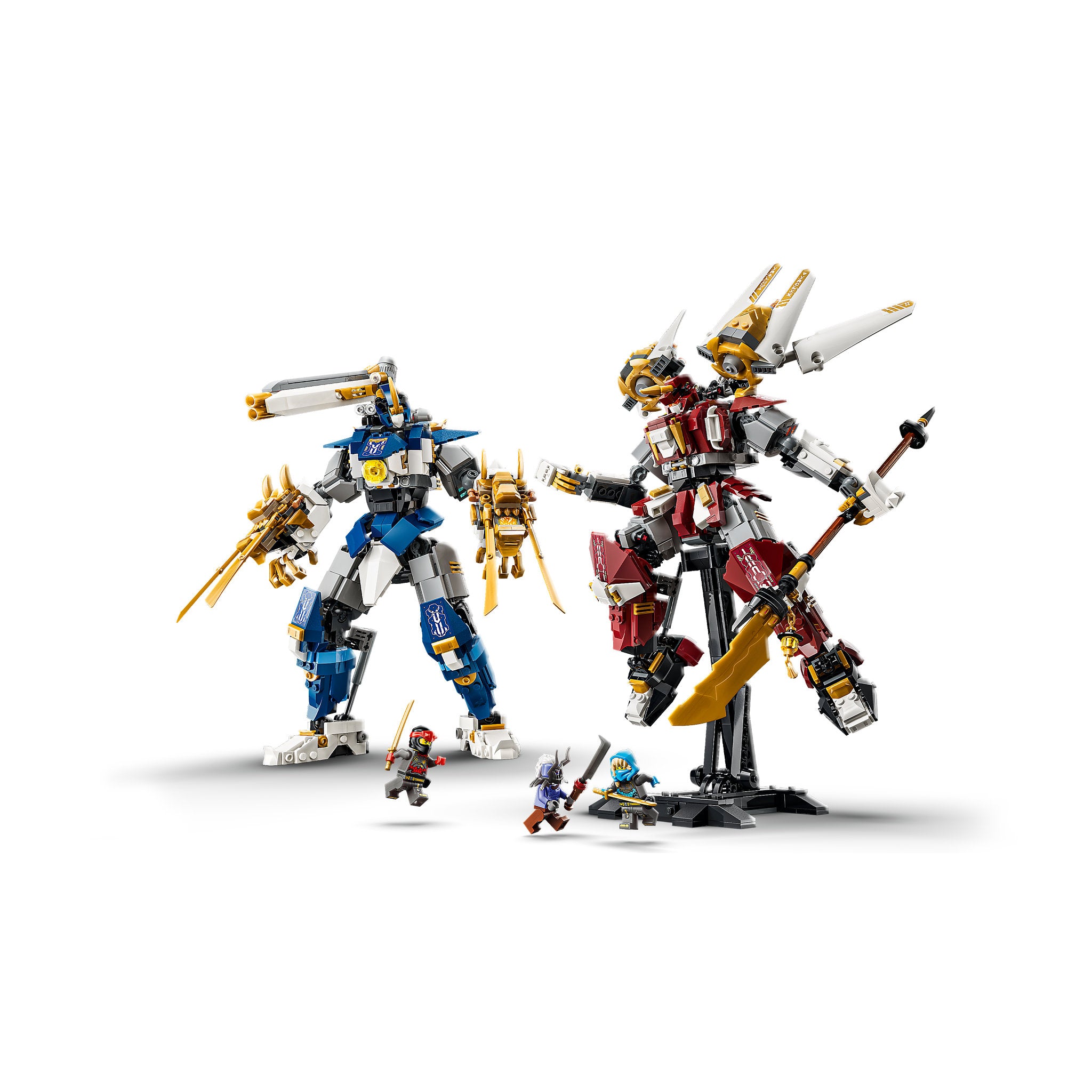Assembled LEGO 71870 NINJAGO The Twin Titan Mechs and minifigures