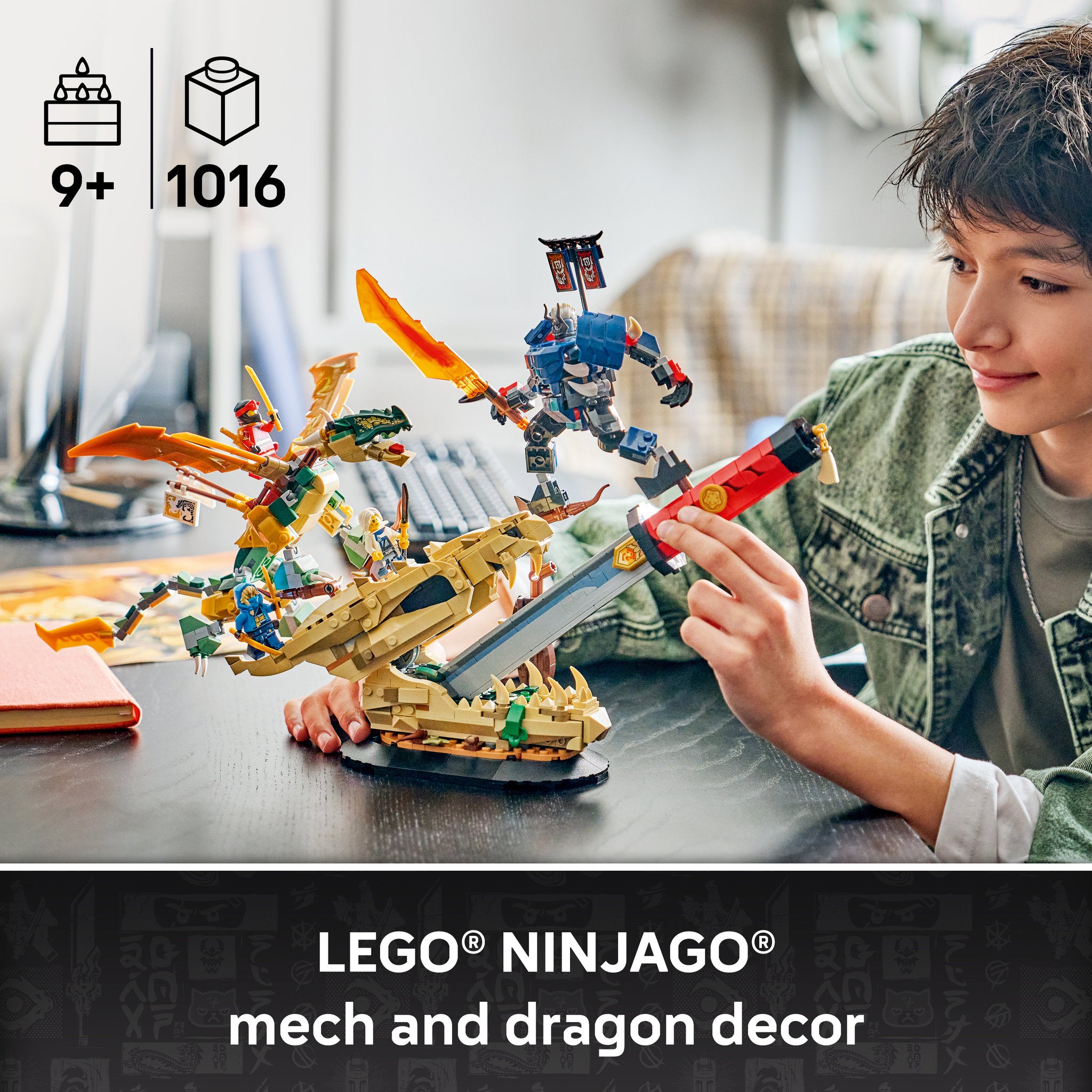 Child building the LEGO 71871 NINJAGO Blade Of Time - Dragon & Oni Warrior Set