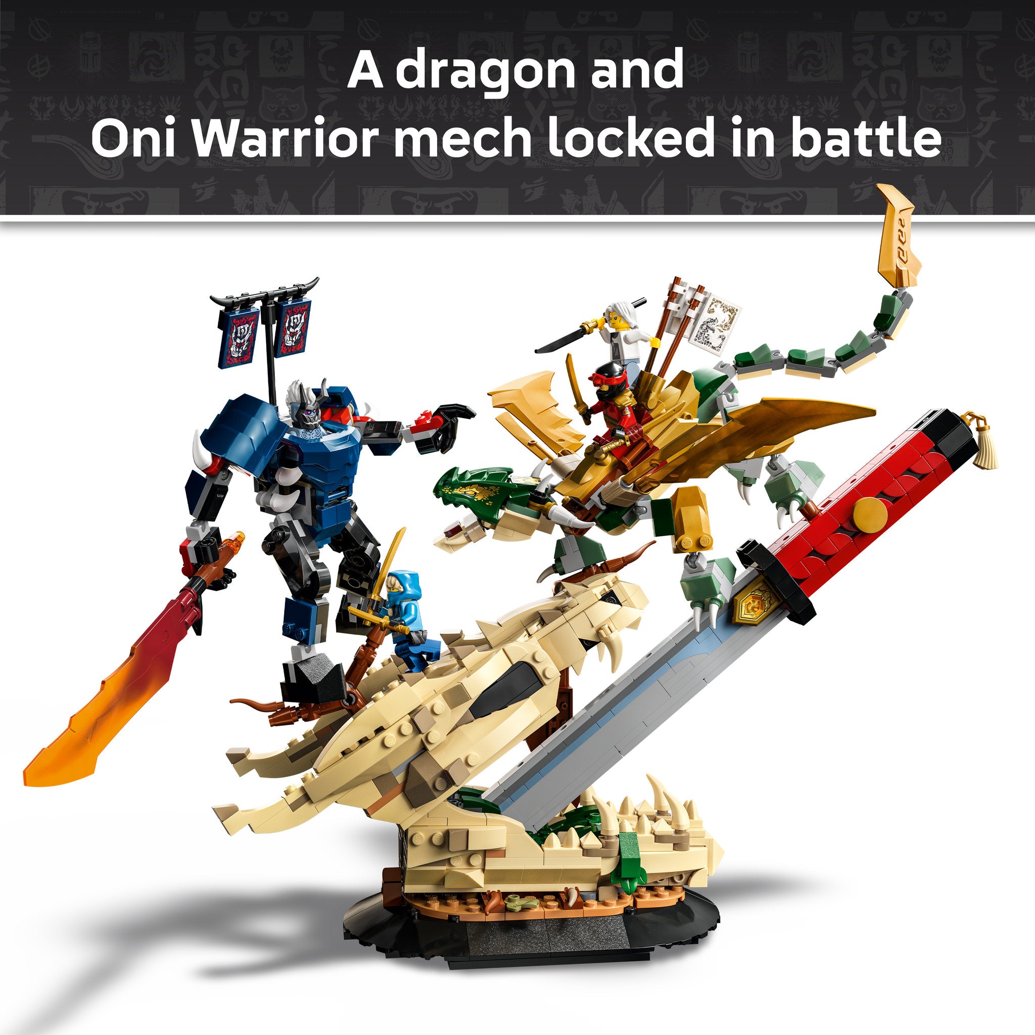 Close-up assembly of LEGO 71871 NINJAGO Blade Of Time - Dragon & Oni Warrior Set