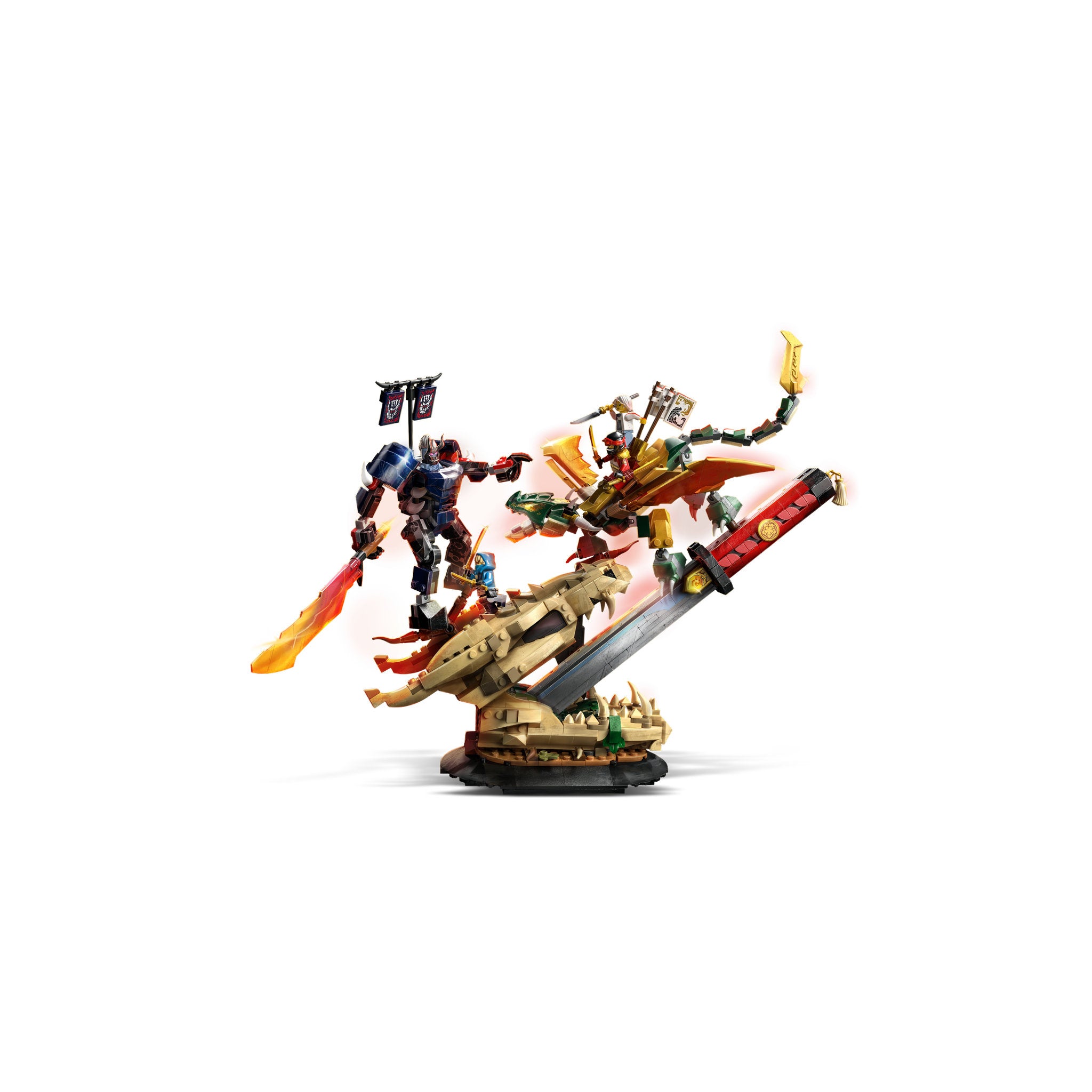 Assembled LEGO 71871 NINJAGO Blade Of Time - Dragon & Oni Warrior Set, at distance