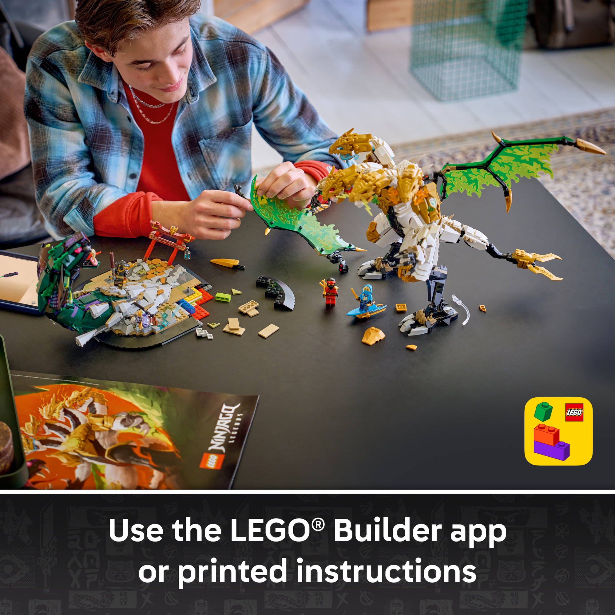 Teenager building the Dragon in LEGO 71872 NINJAGO Ultra Dragon Battle Set