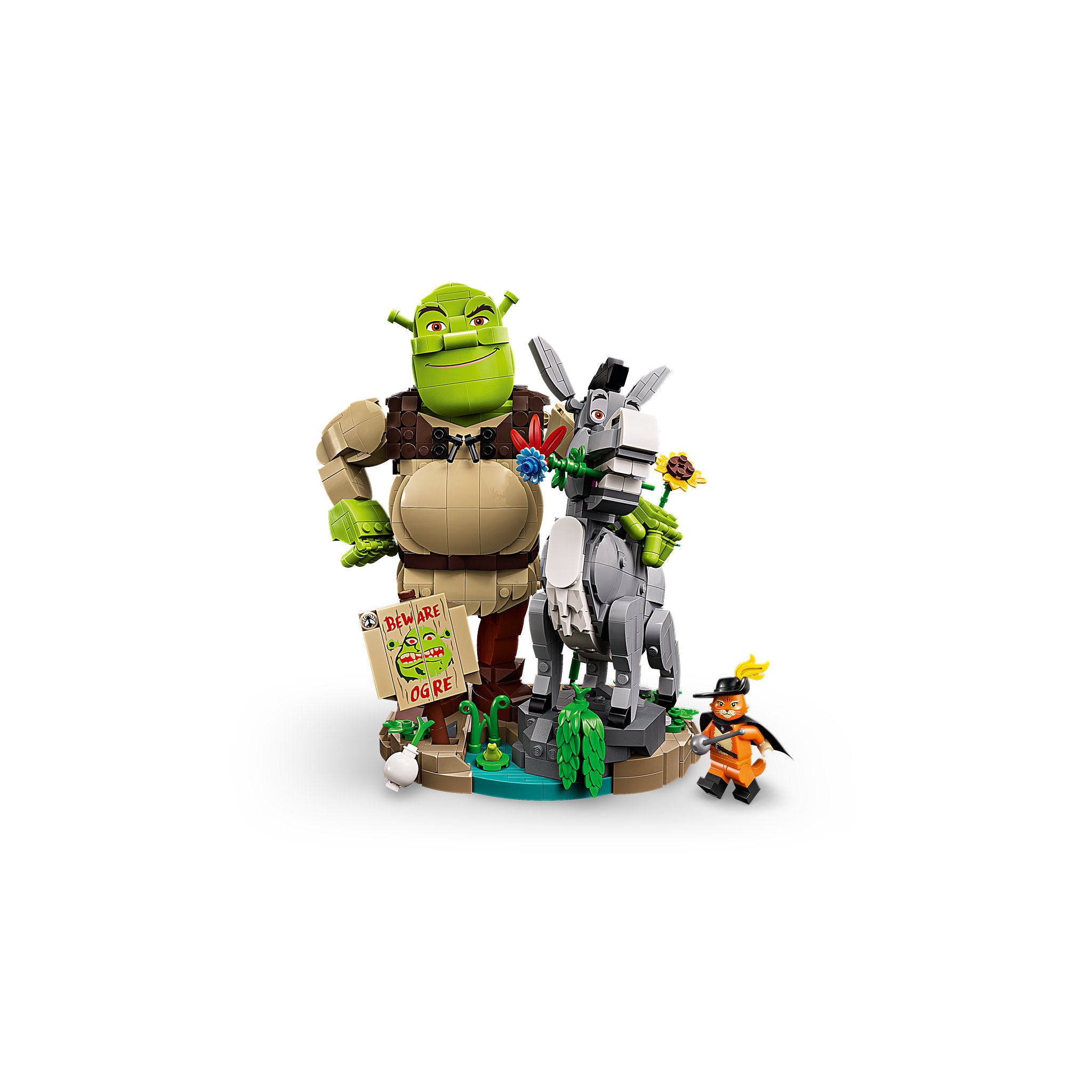 Assembled LEGO 72423 Shrek: Shrek, Donkey & Puss in Boots Set, at distance