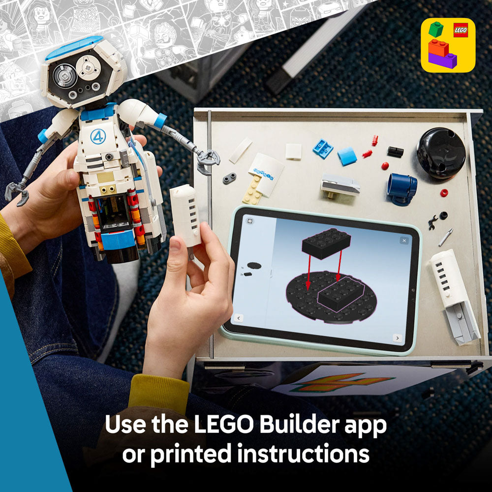 Use the Lego builder app to build the LEGO 76339 Super Heroes The Fantastic Four H.E.R.B.I.E. set