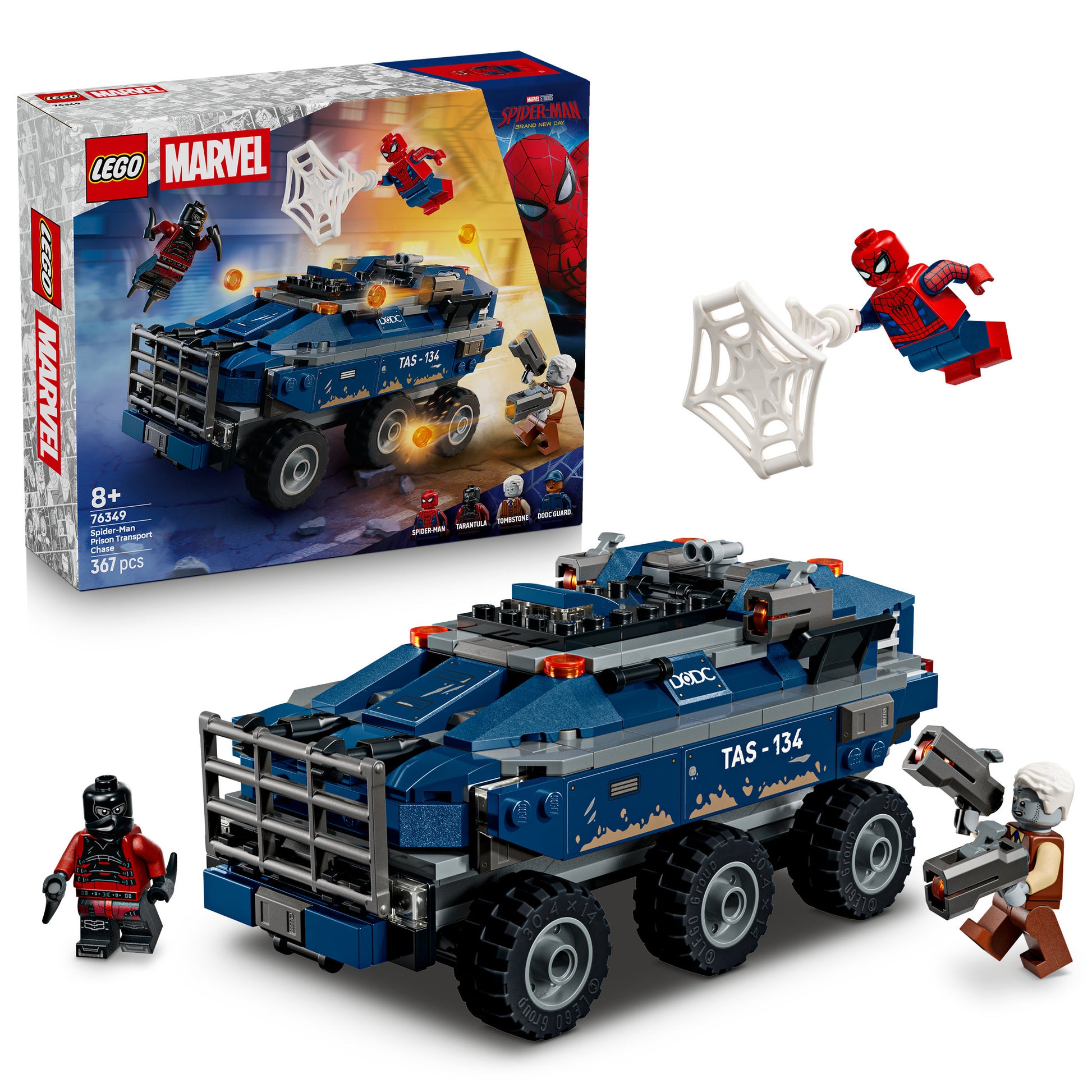 LEGO 76349 Super Heroes Prison Transport Chase Set in packaging, and assembled