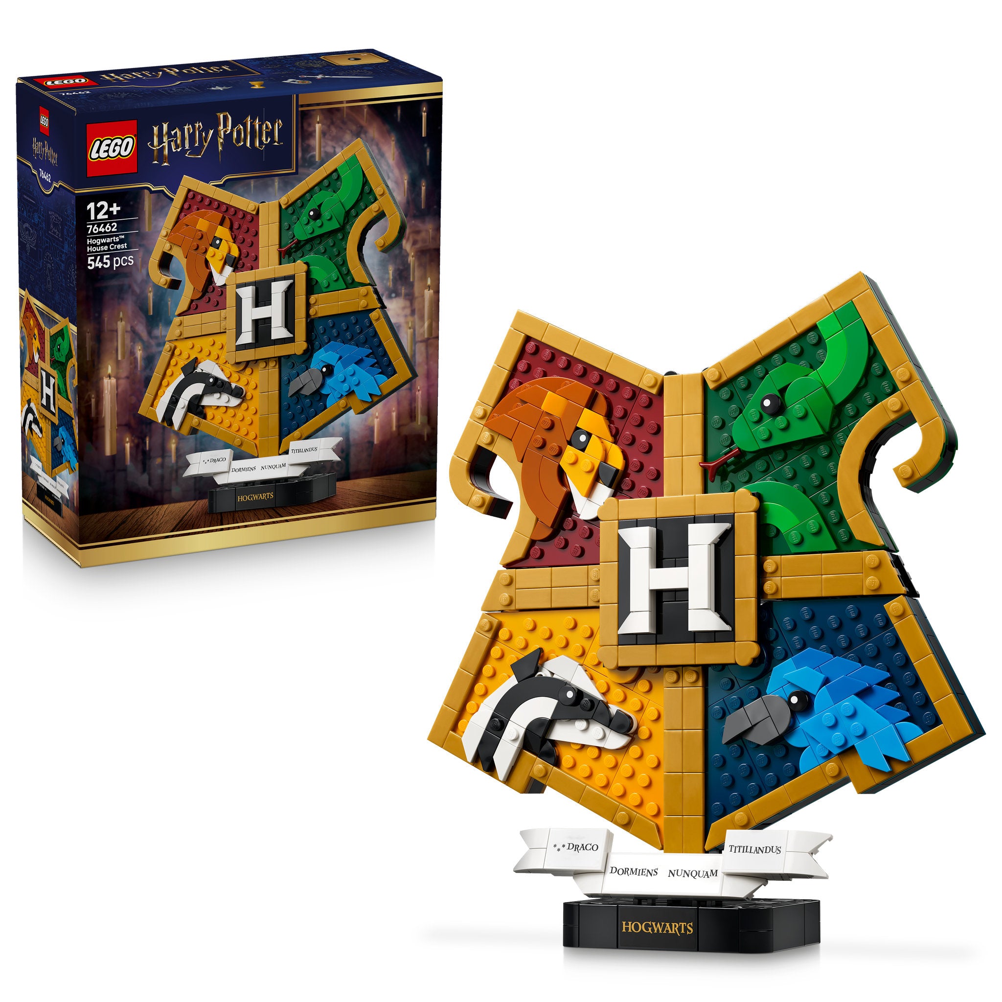LEGO 76462 Harry Potter Hogwarts House Crest in packaging, and assembled