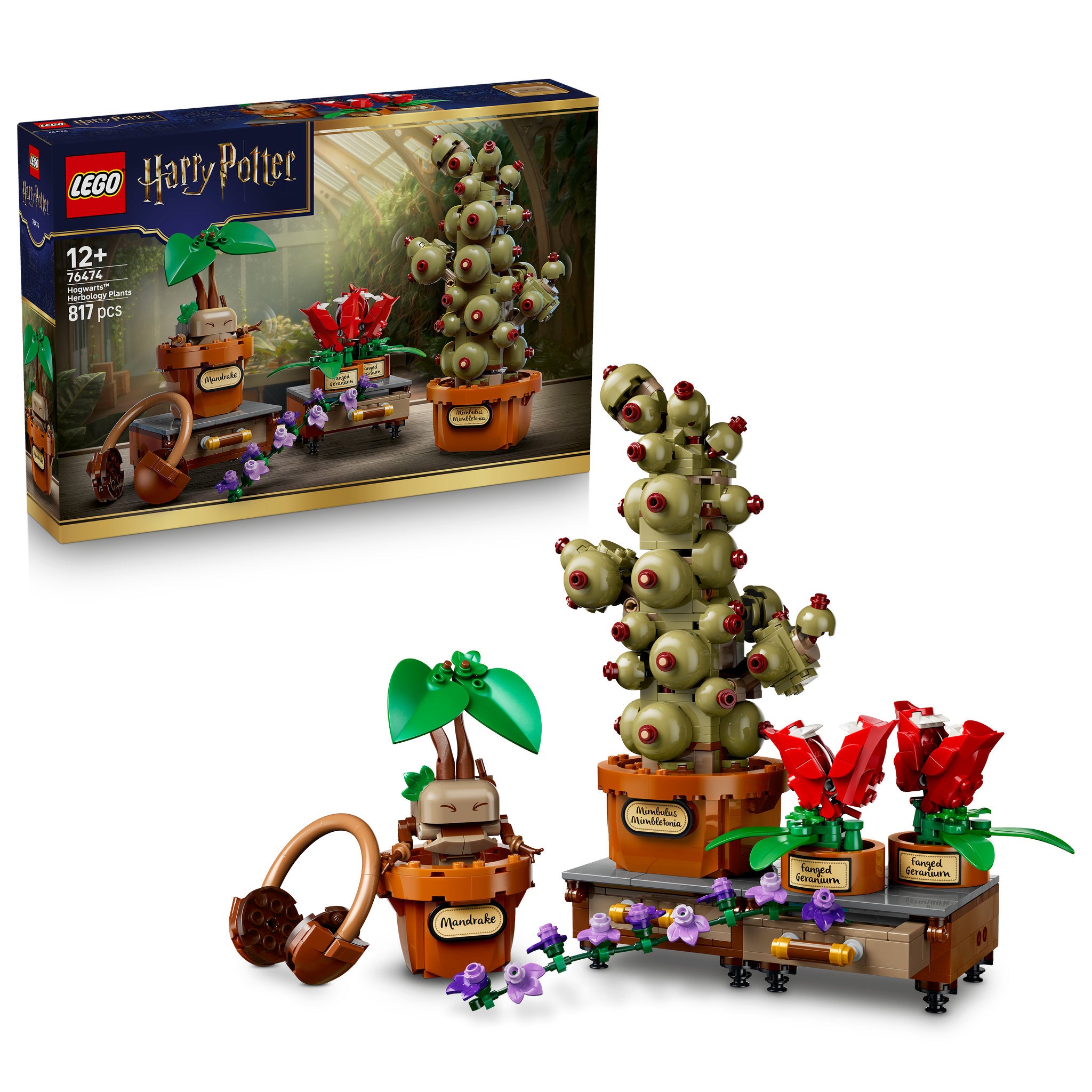 LEGO 76474 Harry Potter Hogwarts Herbology Plants Set assembled, and in packaging