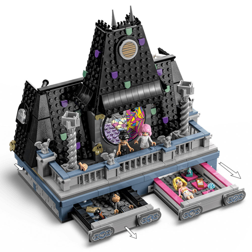 Hidden minidoll compartments in the LEGO 76781 Wednesday & Enid's Dorm Room set