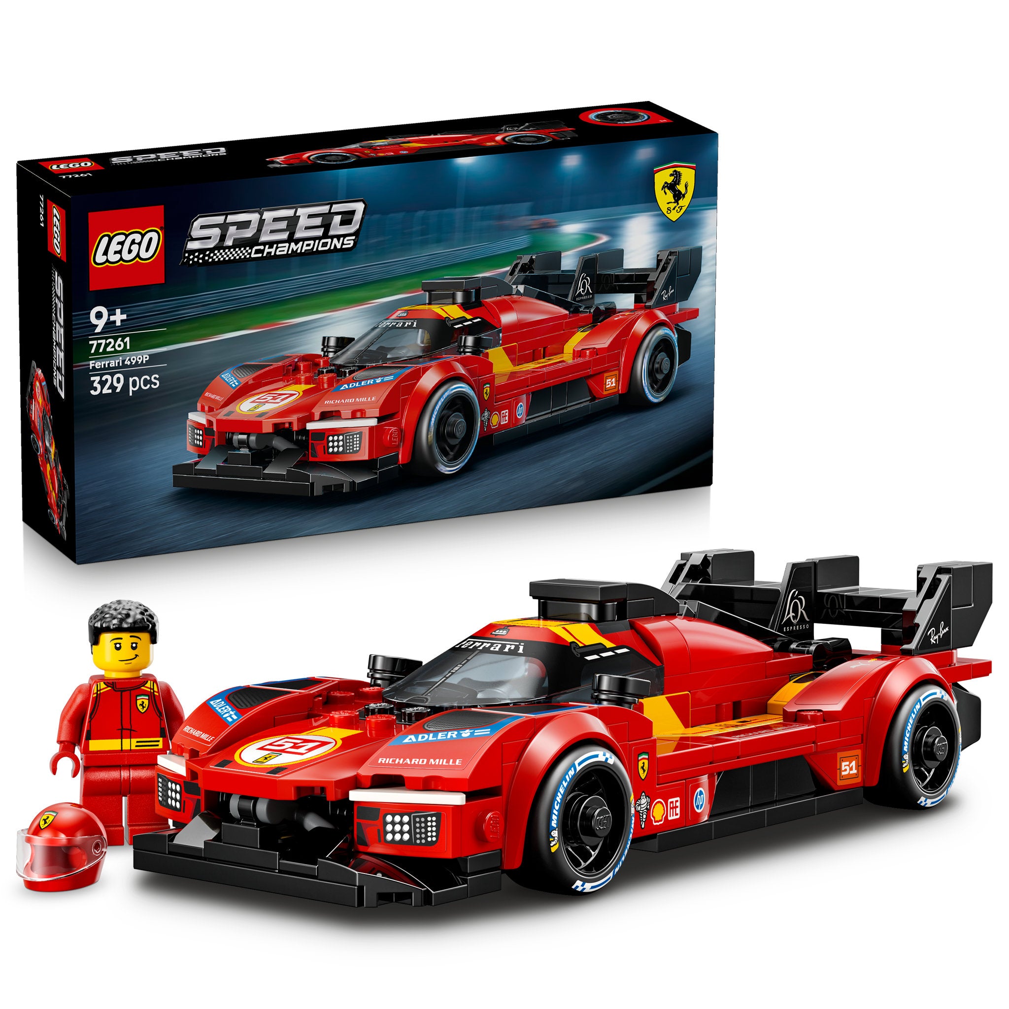 LEGO 77261 Speed Champions Ferrari 499P Set in packaging, and assembled