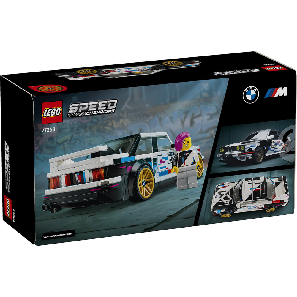 Back packaging of the LEGO 77263 Speed Champions BMW E30 Mr Special Edition set