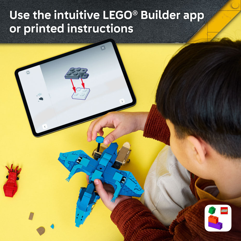 Use the LEGO builder app to build the LEGO 77977 Jurassic World Baby Dinosaur Pteranodon set