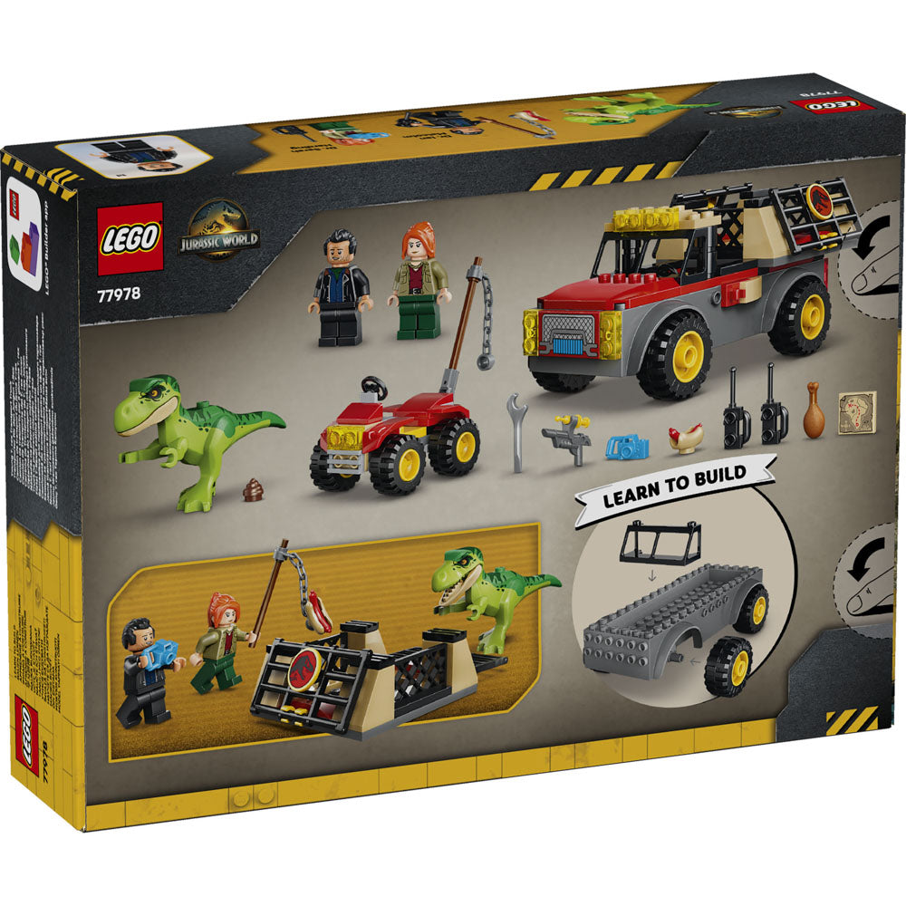 Back packaging of the LEGO 77978 Jurassic World Young T.Rex Transport Truck set