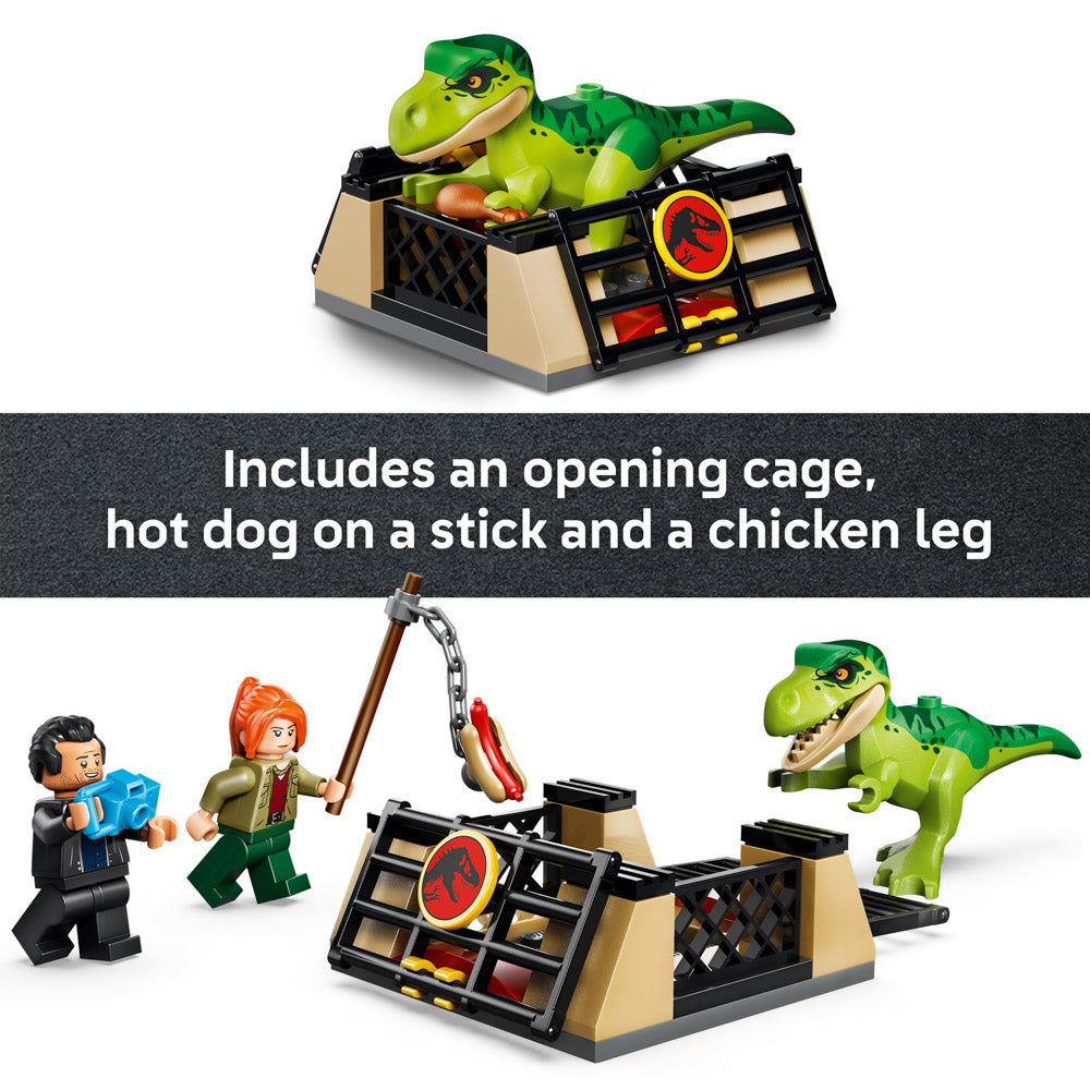 The LEGO 77978 Jurassic World Young T.Rex Transport Truck set includes a dinosaur cage