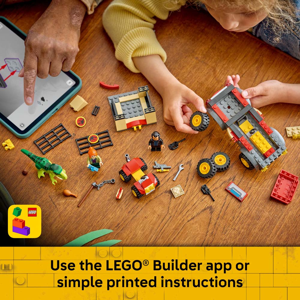 Use the builder app to make the LEGO 77978 Jurassic World Young T.Rex Transport Truck set