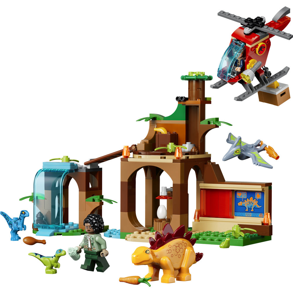 Assembled LEGO 77981 Jurassic World Velociraptor, Stegosaurus & Pteranodon Rescue set