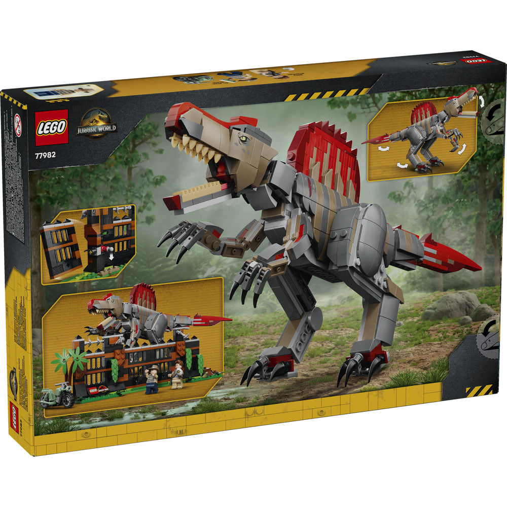 Back packaging of the LEGO 77982 Jurassic World Spinosaurus Dinosaur Escape set