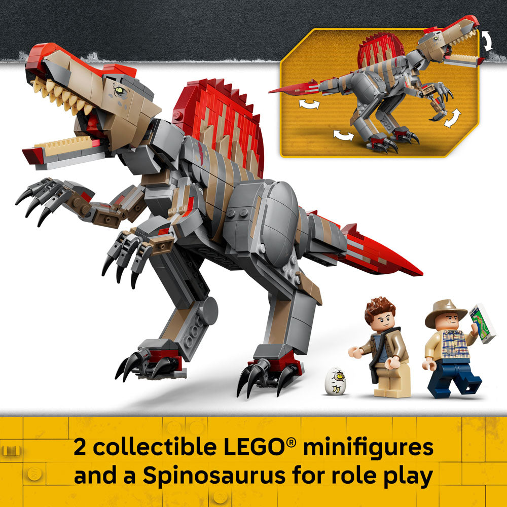 2 collectible minifigures included in the Assembled LEGO 77982 Jurassic World Spinosaurus Dinosaur Escape set