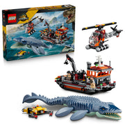 Assembled LEGO 77983 Jurassic World Mosasaurus Dinosaur Boat Attack set