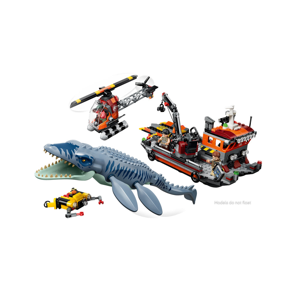 Assembled LEGO 77983 Jurassic World Mosasaurus Dinosaur Boat Attack set