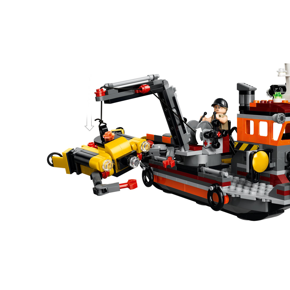 Assembled LEGO 77983 Jurassic World Mosasaurus Dinosaur Boat Attack set