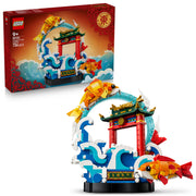LEGO 80120 Prosperity Carp Leaping Set in packaging, and assembled