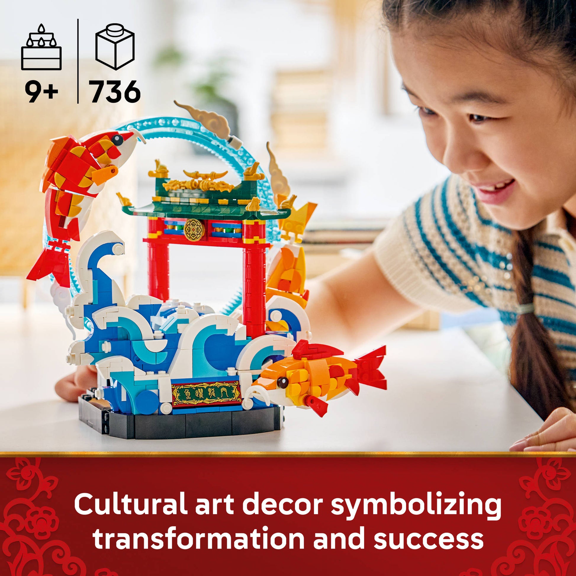 Child building LEGO 80120 Prosperity Carp Leaping Set