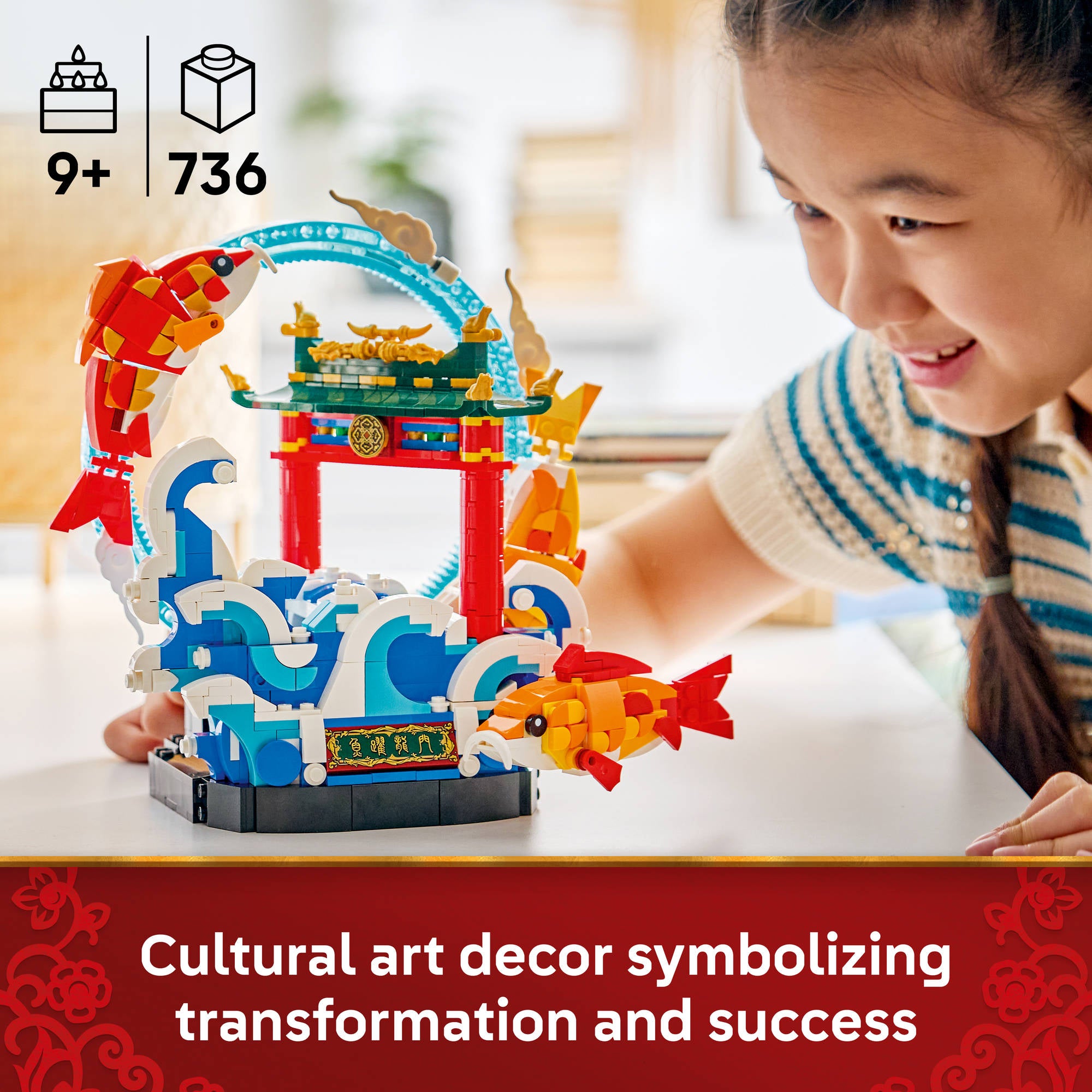 Child building LEGO 80120 Prosperity Carp Leaping Set