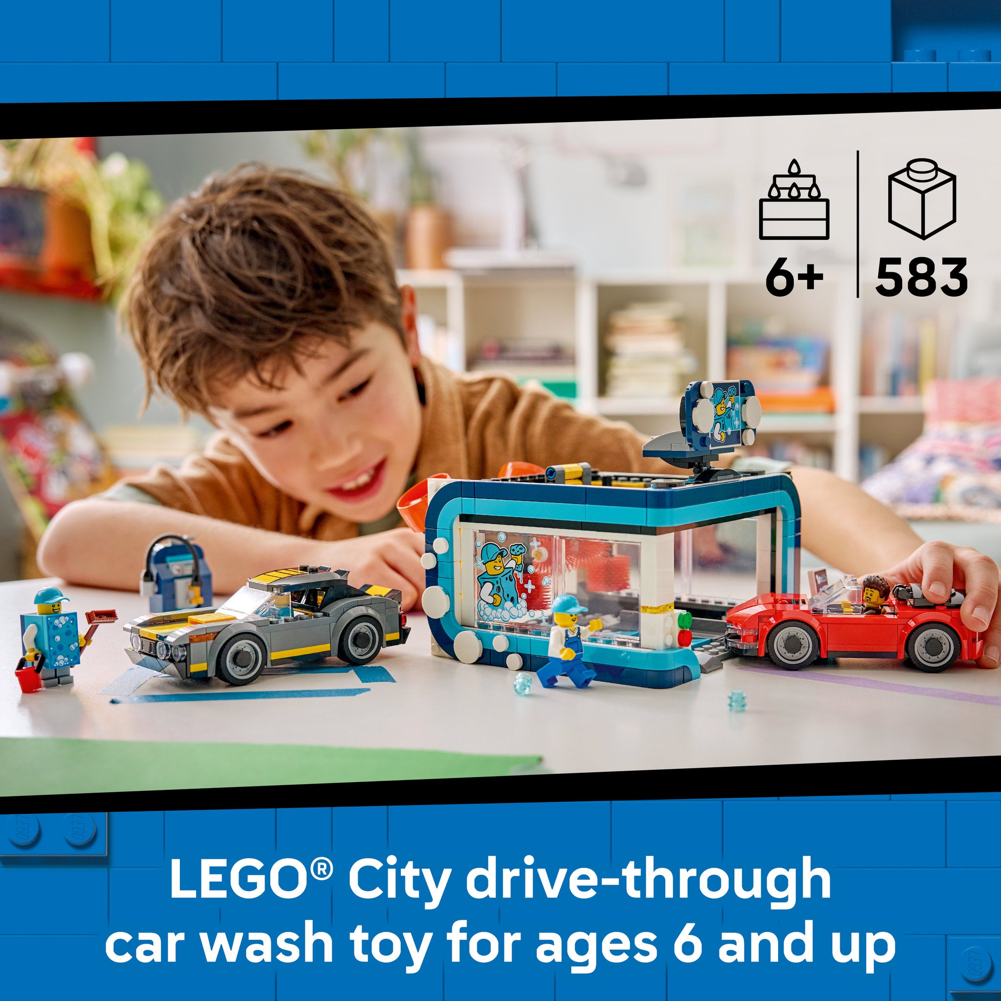 Child playing with LEGO 60497 City Drive-Through Car Wash