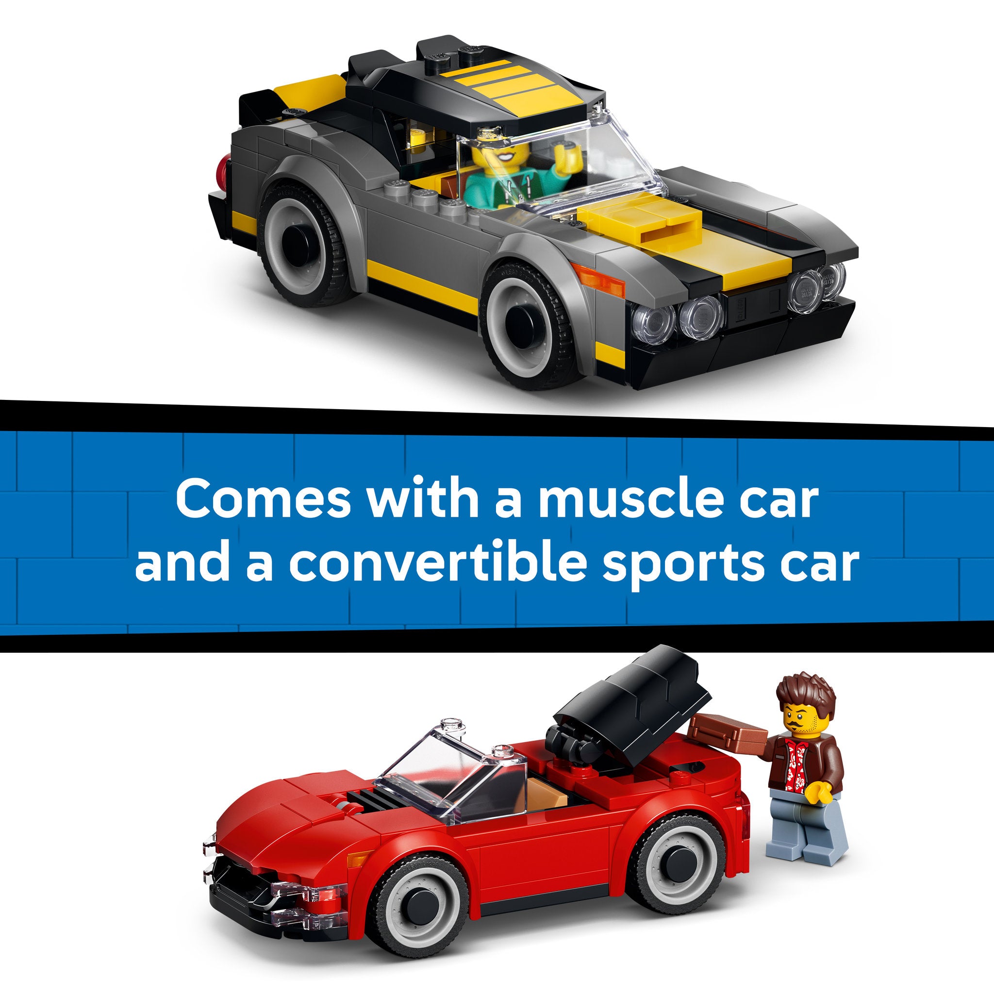 Black car and red car, included in LEGO 60497 City Drive-Through Car Wash