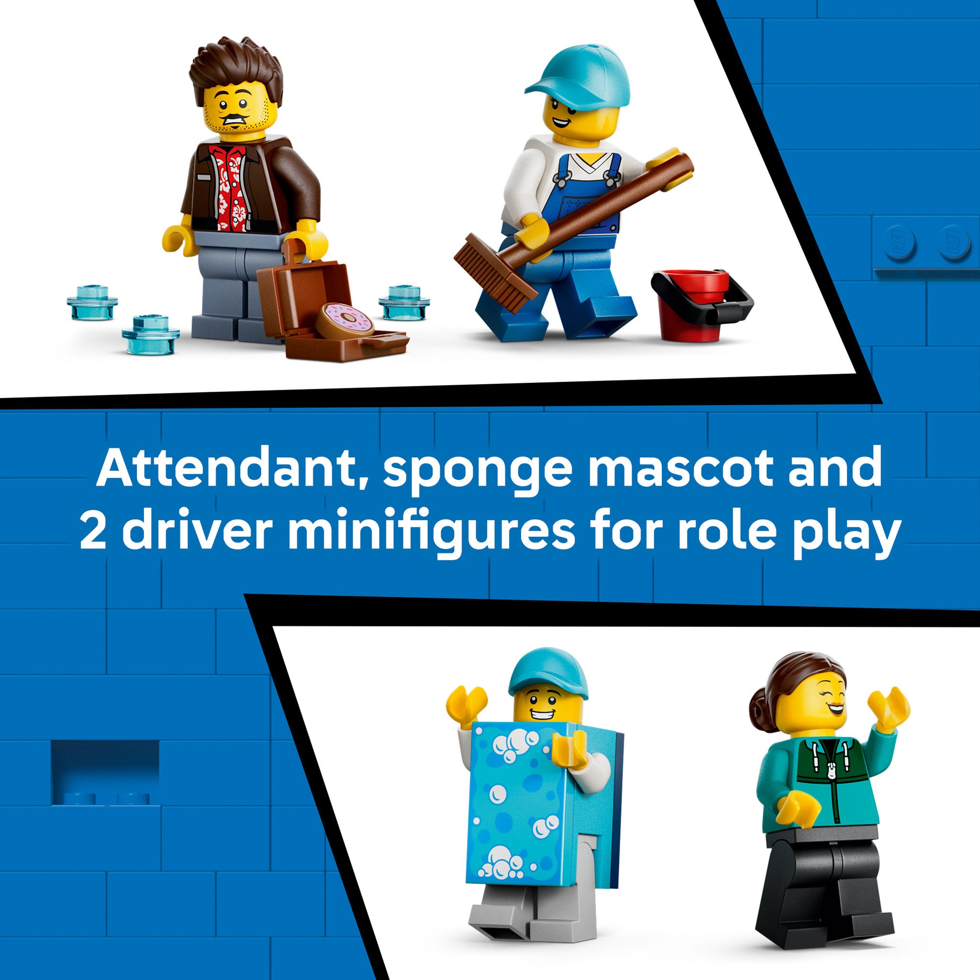 Four minifigure people included in LEGO 60497 City Drive-Through Car Wash