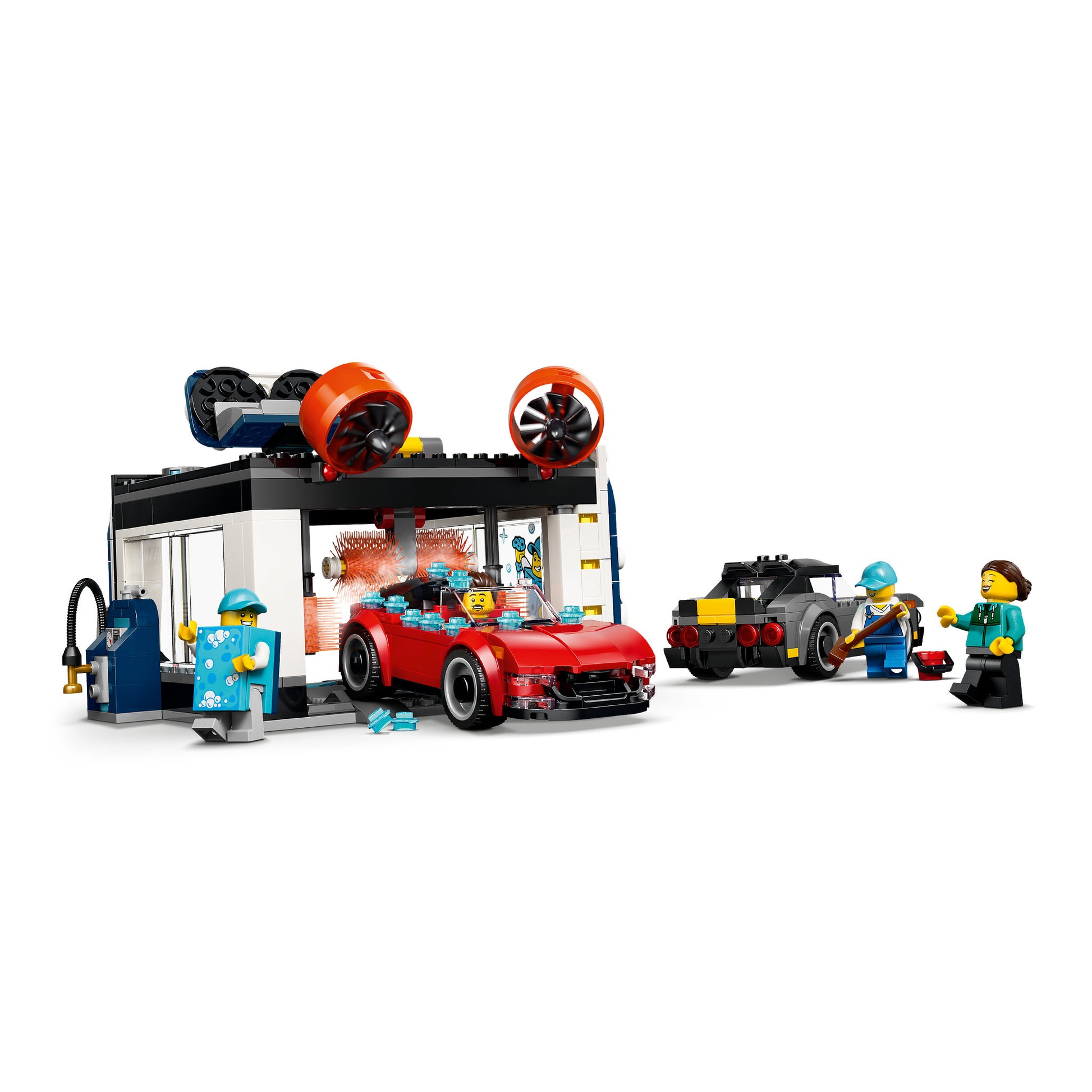 Assembled LEGO 60497 City Drive-Through Car Wash, with minifigures