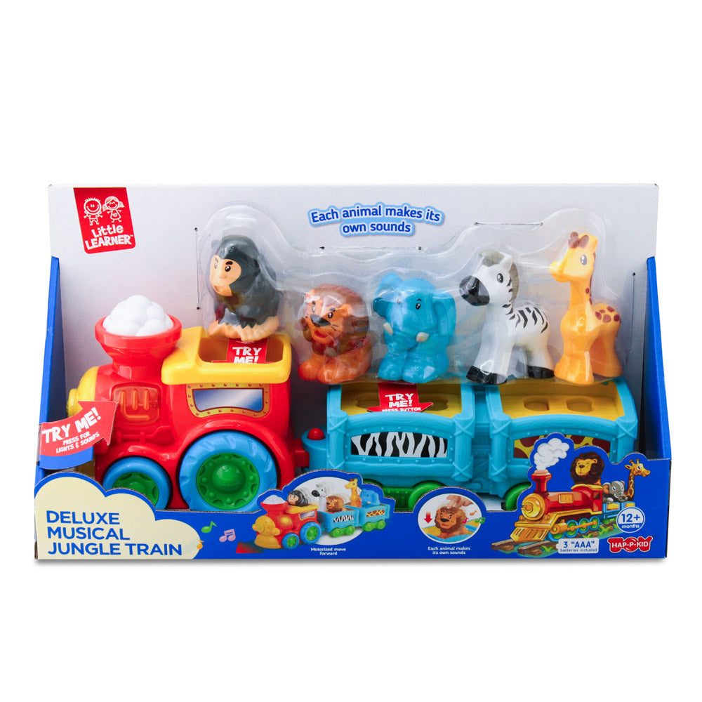 Little Learner Musical Safari Toy Train Set with animals, in packaging