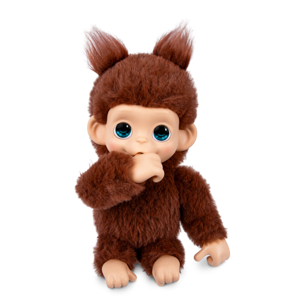 Little Live Pets My Baby Mini Monkey Chikki Cherri Brown Monkey, sucking thumb