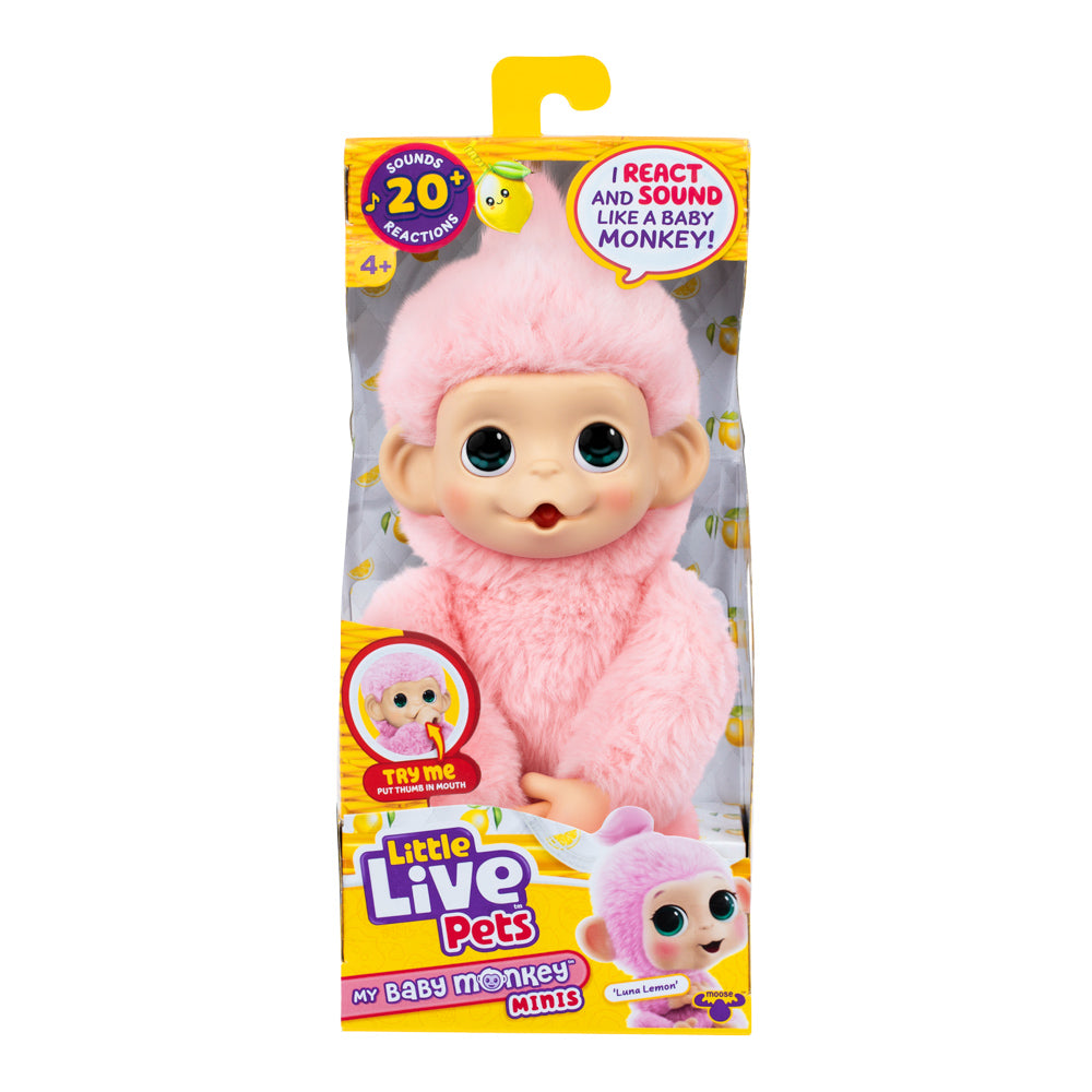 Little Live Pets My Baby Mini Monkey - Luna Lemon Pink Toy Monkey, in packaging