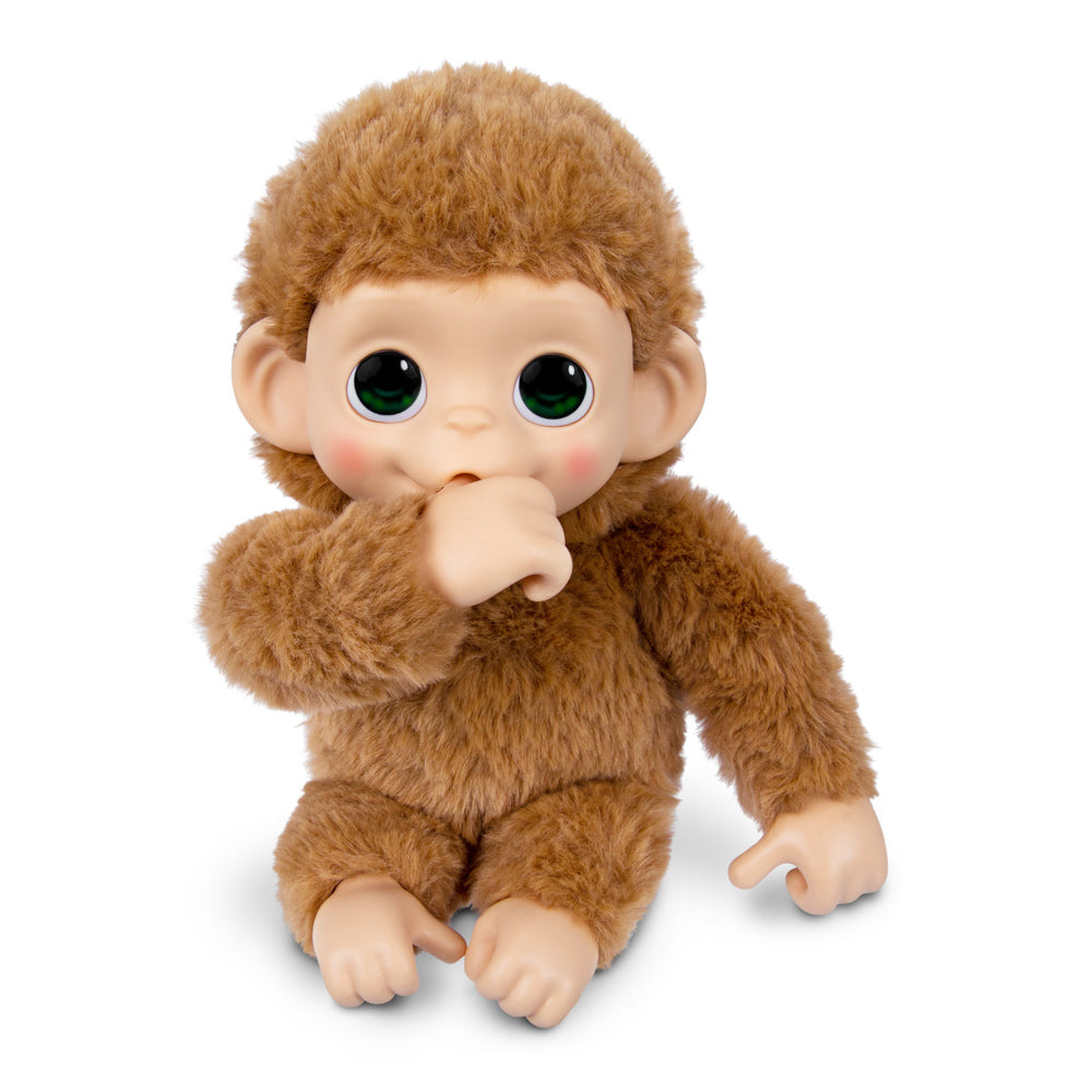 Little Live Pets My Baby Mini Monkey - Pepi Peach Brown Monkey, sucking thumb