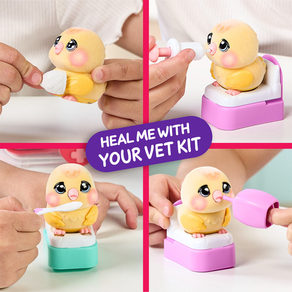 Child playing with the Little Live Pets Ouchies Series 2 Mini Chirpy Chick Bird