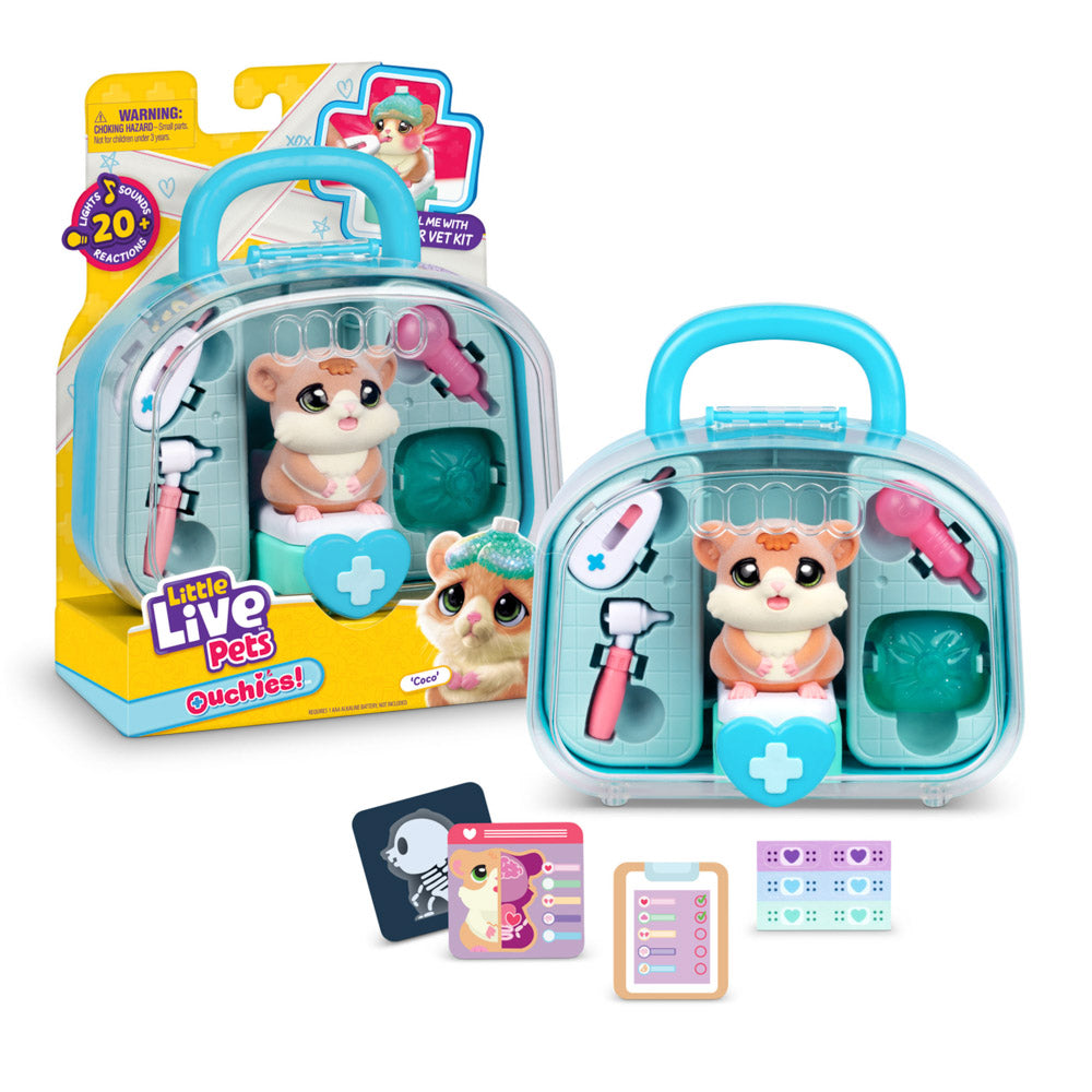 Child playing with the Little Live Pets Ouchies Series 2 Mini Coco hamster