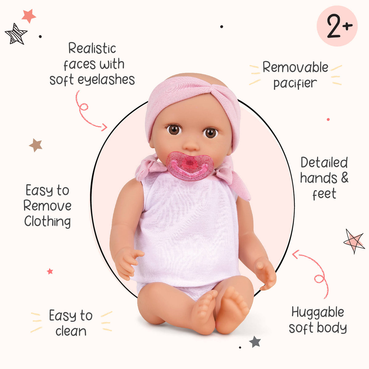 Lullababy 14 Inch Doll with 2 Piece Outfit & Pink Headband - Toyworld NZ
