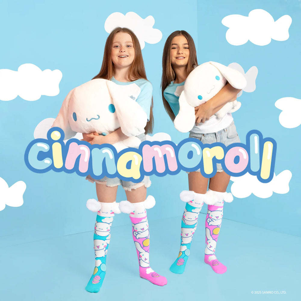 Children wearing the MADMIA CINNAMOROLL socks for Children and Adults