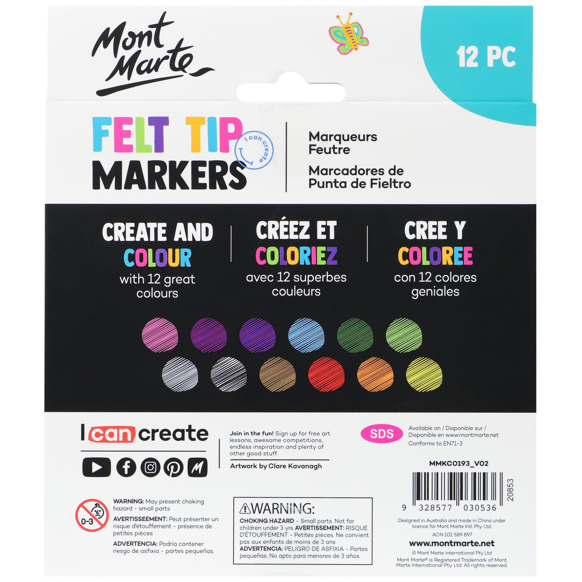 Mont Marte Felt Tip Markers 12 Pack