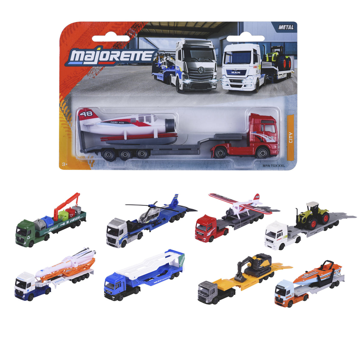 Majorette City Transporter Die-Cast Trucks with Vehicles - Assorted Styles.