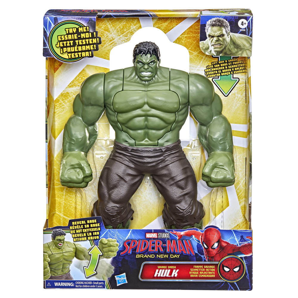 Marvel Spider-Man Brand New Day Savage Smash Hulk Figure toy with face-changing ability, in packaging