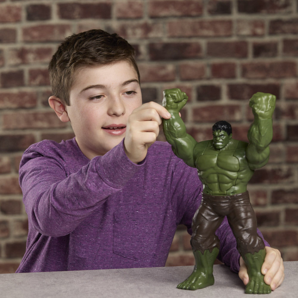 Child playing with the Marvel Spider-Man Brand New Day Savage Smash Hulk Figure toy