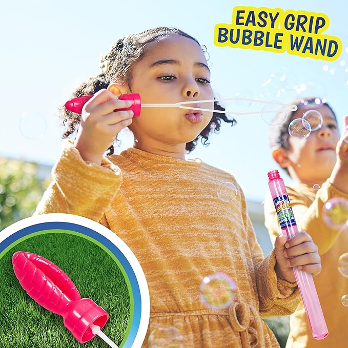 Girl blowing bubbles with the Maxx Bubbles Bubble Wand for kids - Assorted Styles