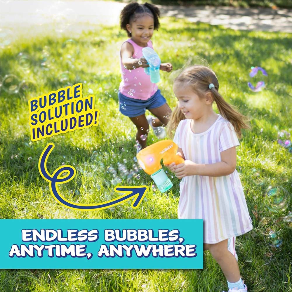 Children playing with the Maxx Bubbles Super Light-Up Bubble Blower toy.